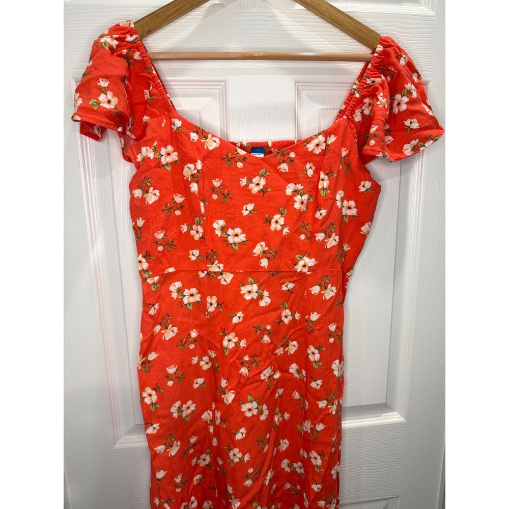 Old Navy Coral Floral Flutter Sleeve‎ Smocked Midi Dress Cottagecore Boho Size M